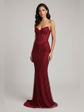 Strapless Red Sequin Mermaid Evening Dress